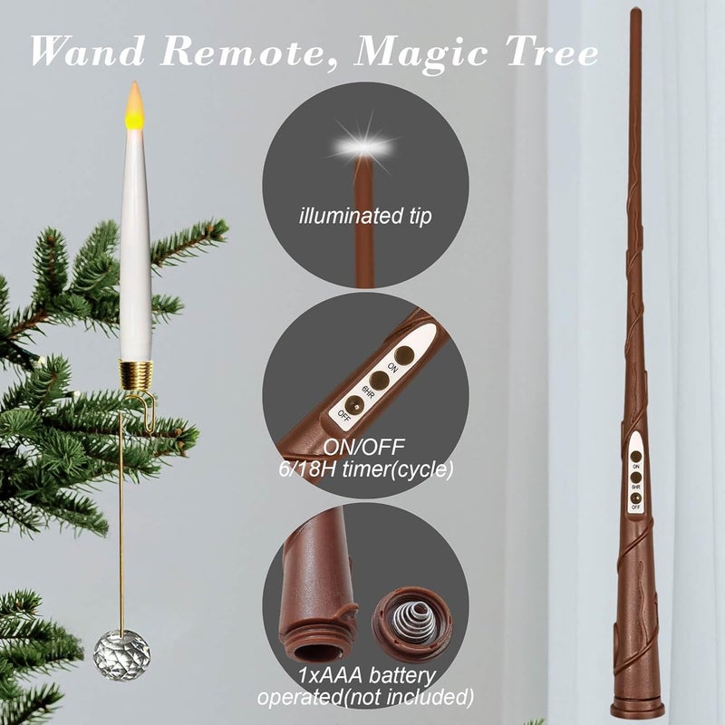 Leejec Christmas Tree Candles with Wand Remote, 10 Pack Battery Operated Flameless Taper Window Candle, Flickering Warm Light, Xmas Tree Decorations with Crystal Ball Hook, Wedding Home Gift - Image 3
